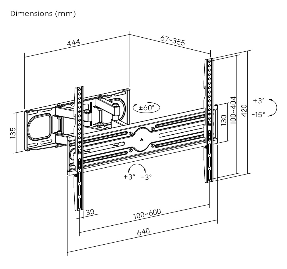 POWERTECH PT-1389 – Επιτοίχια Βάση Τηλεόρασης 37"-80" - Image 4